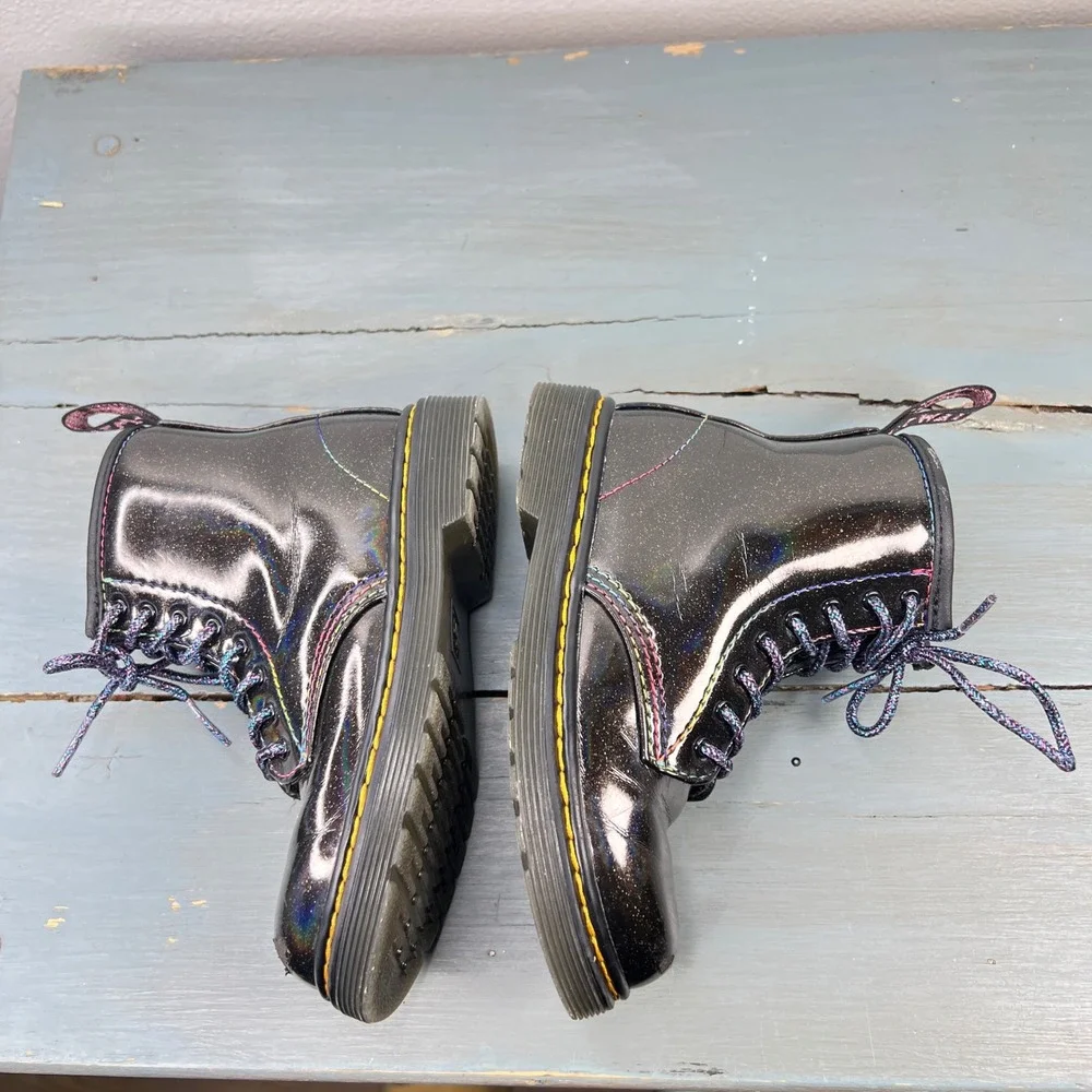 Dr. Martens 1460 T Kids Black Cosmic Glitter Rainbow Boots Size 10 US 9 UK